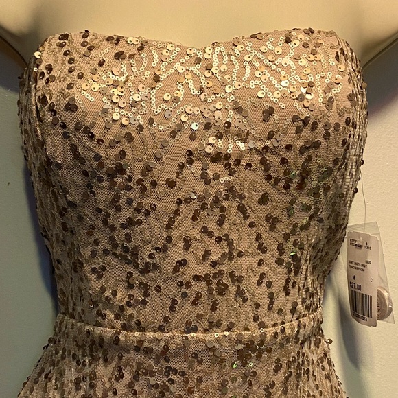 $10 dress sale! NWT Forever 21 gold sequin cocktail dress,lined stretch mesh,M - Picture 3 of 10